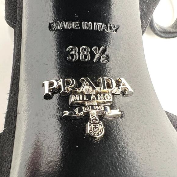 Prada Black Suede Platform Block Heel Peep Toe Sandals - Size 38.5 - Picture 7 of 10